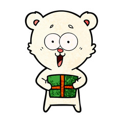 polar bear with christmas present cartoon