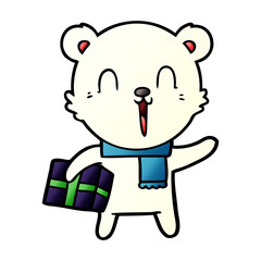 polar bear with christmas present cartoon