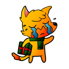 fox cartoon character with present