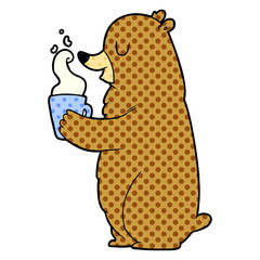 cartoon bear with hot drink