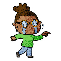 cartoon crying woman wearing spectacles
