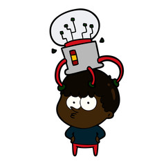 cartoon curious boy with neural link