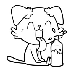 cartoon panting dog with water