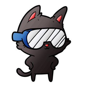 Cartoon Cat With Goggles Over Eyes