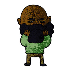 cartoon man with beard frowning checking his beard