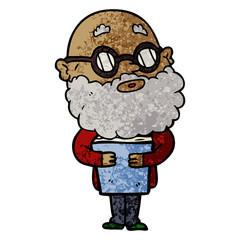 cartoon curious man with beard and glasses