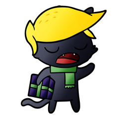 talking cat cartoon with wig and gift