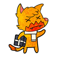 fox cartoon character with present