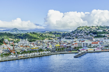 Fototapeta na wymiar Harbour area of Fort-de-France, capital city of Martinique, an overseas department of France. 