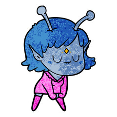 cartoon alien girl doing muscle pose