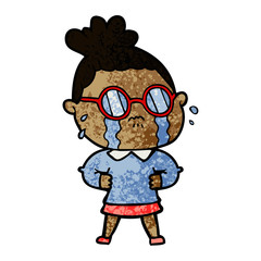 cartoon crying woman wearing spectacles