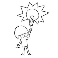 nervous cartoon boy with idea