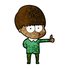 curious cartoon boy giving thumbs up sign