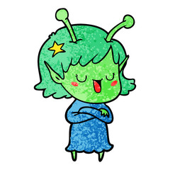 happy alien girl cartoon