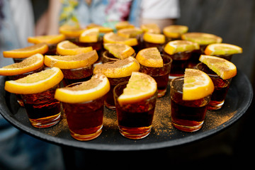 Shots rum with a lemon