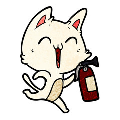 happy cartoon cat with fire extinguisher