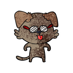 cartoon spectacles dog sticking out tongue