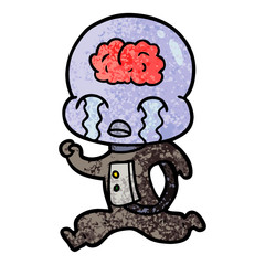 cartoon big brain alien crying running