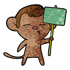 cartoon suspicious monkey with signpost