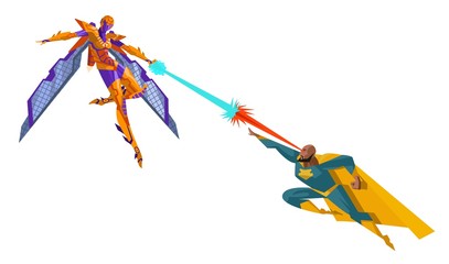 superhero battle with armored robot © matiasdelcarmine