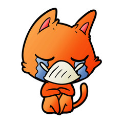crying cartoon cat sitting