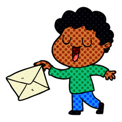 laughing cartoon man with letter