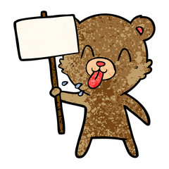 rude cartoon bear with protest sign
