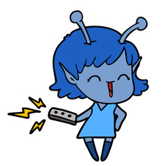 cartoon alien girl laughing with remote control