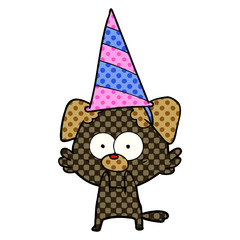 nervous dog cartoon in party hat