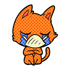 crying cartoon cat sitting
