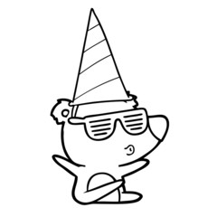 cartoon whistling bear wearing party hat