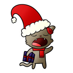 cartoon cat with christmas present