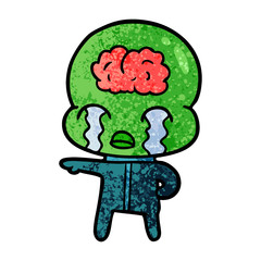cartoon big brain alien crying