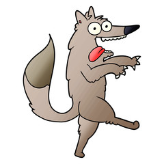 crazed cartoon wolf