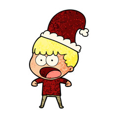 cartoon shocked man in xmas hat