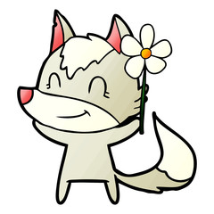 friendly cartoon wolf with flower