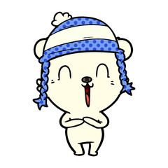 happy cartoon polar bear wearing hat