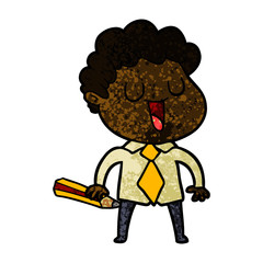 laughing cartoon man with pencil