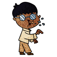 cartoon boy wearing spectacles and making point
