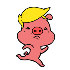 cartoon annoyed pig running