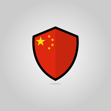 Chinese Flag Flat Vector Shield Badge