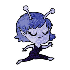 smiling alien girl cartoon running