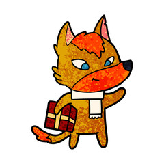 fox cartoon character with present
