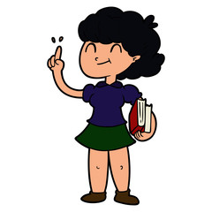 cartoon girl with books