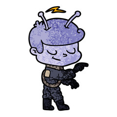 friendly cartoon spaceman pointing