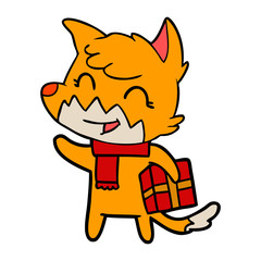fox cartoon character with present
