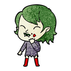 cartoon vampire girl with blood on cheek