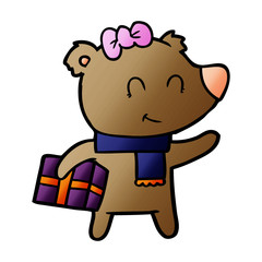 bear cartoon character with present