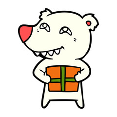 polar bear with christmas present cartoon