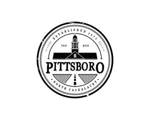 Pittsboro Building Monument with Road Vintage Logo Circle 